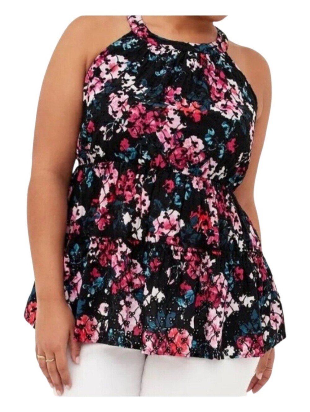 Torrid 3 Floral Tiered Black Floral Sleeveless Top 3X